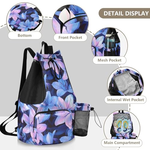 Drawstring Bags For Men Women Climbing Gym Bag With Inside Pockets Cinch Sacks Waterproof Lily Flowers Neon Color Luminous