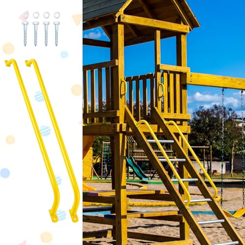 Lounsweer 2 Pcs,39 Inch Playground Safety Handles, Long Grab Bars,Yellow | Playhouse Ladder Handles, Treehouse Accessories, Rock Climbing Wall, Metal Grab Bars, Safety Handrails, Playground Equipment - color: Yellow, size: 39 Inch