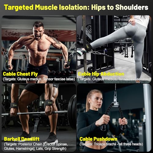 Cable Attachments for Gym, LAT Pulldown & Cable Machine Attachment Set: V-Shaped Bar, Rotating Straight Bar, V Rotation Handle, Nylon Tricep Rope, Ankle Straps & Handles, Home Gym - size: Short Bar Set