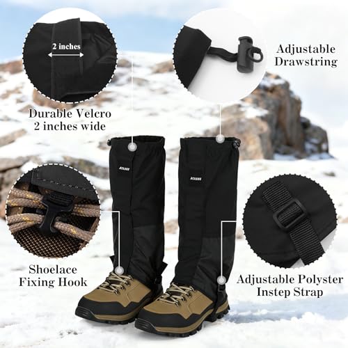 Waterproof Adjustable Hiking Gaiters for Men and Women, Snow Boots-Gaiters for Hiking in Hunting Sand Mud Mountain Climbing Snowshoeing - color: Black