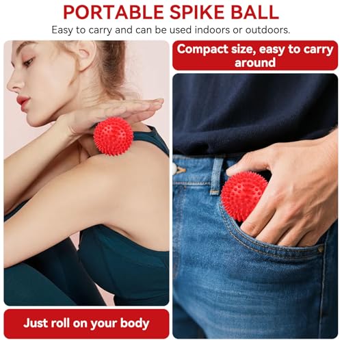2Pcs Spiky Hard Massage Balls,Soft Spiked Manual Massager Rollers Body Spiky Balls Fitness Finger Relax Tool for Plantar Fasciitis Exercise Back Feet (Large Size 9cm) - color: Red, size: Large size 9cm