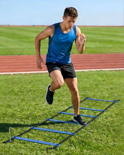 6 Packs Agility Ladder Speed Training Set - 36 Detachable Rungs (20 Inches Each) with 24 Ground Stakes, Portable Exercise Ladders for Soccer Football Footwork Training w/Carry Bag - color: blue