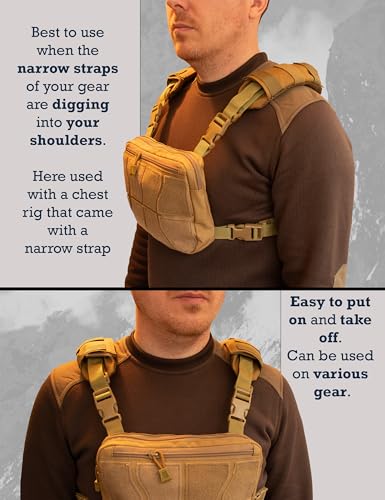 Shoulder Strap Pad for Optimal Weight Distribution, Plate Carrier Shoulder Pads with Velcro, Backpack Strap Pads, Shoulder Strap Cushion for Tactical and Weighted Vests, Body Armor, Waist Belts - color: Khaki