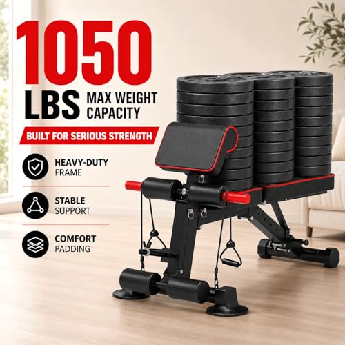 K KiNGKANG Adjustable Weight Bench for Home Gym Full Body Strength Training | Load 1050lbs|8+3 Angle Positions|High-Density Cushion|Commercial Steel Frame|Assembly Free | Foldable | Space Saving - color: Black