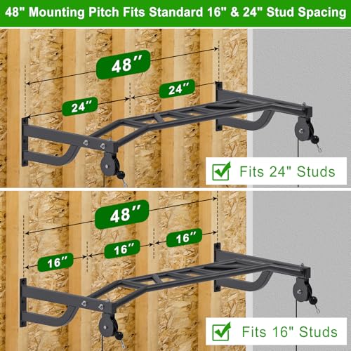 SELEWARE 48'' Heavy Duty Wall Mount Pull Up Bar with Cable Pulley System | Multi-function Chin up Bar with Cable Pulleys LAT Pulldown Attachments Heavy Bag Hanger for Home/Garage Gym Strength Training - color: C. Black Pull Up Bar with Cable Pulley System