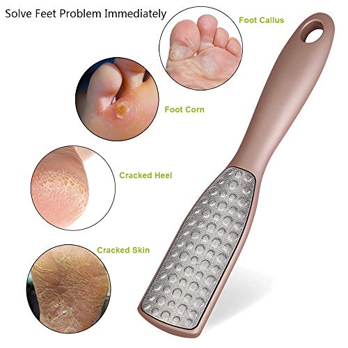 BEZOX Foot File Callus Remover, Double Sided Foot Scrubber for Dead Skin, Stainless Steel Pedicure File for Cracked Heel W/Cloth Storage Bag & Gift Box - style: Rose Golden