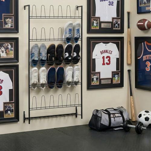 MyGift Modern Matte Black Metal Hanging Shoe Rack for Walk in Closet, Mudroom and Entryway, Wall Mounted Space Saving Organizer for Shoes and Boots, Holds 18 Pairs - color: Black (5 Tier, 18 Pairs)