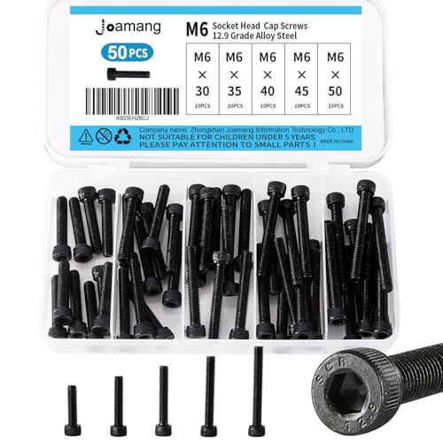 M6 x 30mm 35mm 40mm 45mm 50mm Hex Socket Head Cap Screws Bolts, 12.9 Grade Alloy Steel, Black Oxide Finish, Metric Allen Drive, Fully Threaded, Assortment Kit 50Pcs - size: Socket M6x30-50 mm