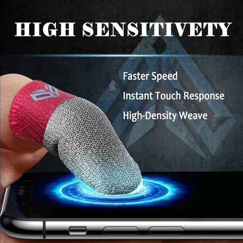 6PCS Gaming Finger Sleeves. 0.29MM Silver Fiber, Anti Sweat, Extremely Thin,Breathable Touchscreen dedales Gamer Finger Cover Thumb Sleeve Fit Phone Game Tablet Devices. (Red) - color: Red
