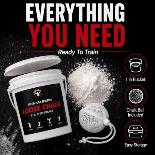 TITGGI 1 lb Gym Chalk Bucket with Chalk Ball, Pure Magnesium Carbonate | Pure Magnesium Carbonate with Loose Chalk and Chalk Ball for Better Grip During Climbing, Lifting and Gymnastics.