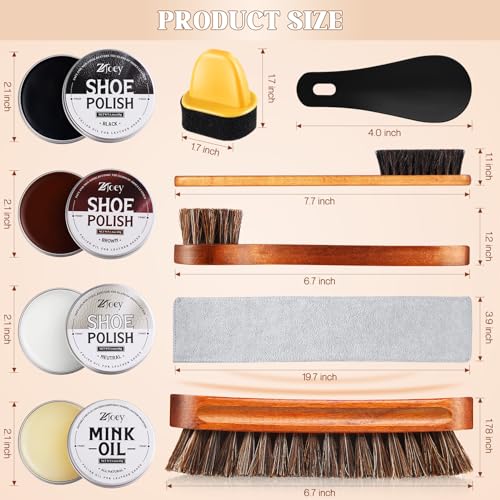 17Pcs Leather Shoe Polish Set Travel Boots Shine Care Kit Horsehair Brushes for Men Him Husband Dad (Style A)