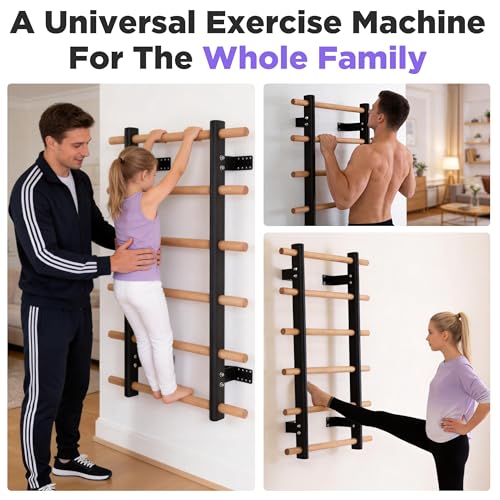 Half Height Swedish Wall Ladder Bar Full Body Workout for Small Home Gym | Compact wall design,Wood rungs & steel brackets suit family full body stretch, gymnastics & home fitness