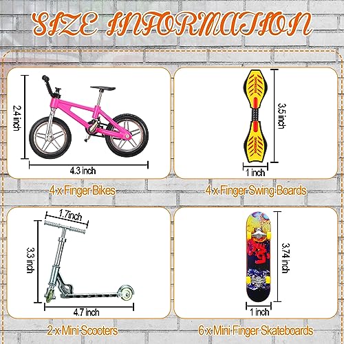 Skylety 31 Pieces Mini Finger Toys Set for Boy Girl Includes 6 Finger Skateboards, 4 Bikes, 2 Mini Scooters 4 Swing Board 8 Matched Wheels 7 Tool Accessories Educational Toy Party Favor(Fun) - style: Fun