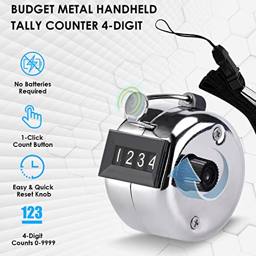 KTRIO Handheld Tally Counter, 4-Digit Mechanical Clicker | Battery-Free Counting, 4-Digit Display, Lightweight ABS Case, Finger Ring, Multi-Use Counter - color: Metallic Color