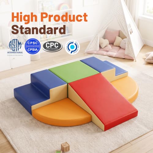 TODIBY 6-Piece Soft PU Leather Toddlers Climbing Toys, Baby Foam Climbing Blocks for Toddlers, Foam Play Gym Climber Structures for Toddler 3, Indoor Climb and Crawl Activity Play Set - style: Classic