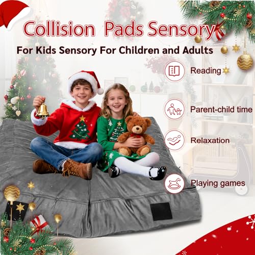 WOUDY Crash Mats for Kids Sensory, Sensory Pads for Autistic Children,Soft Foam Landing Zone, Soft, High-Density Foam Landing Zone Provides Safe Sensory, with Washable Cover - size: 4FT grey