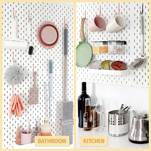 Pink Pegboard S Hooks for IKEA SKADIS, 16 Pack | Compatible with IKEA SKADIS Pegboard, Rust Resistant Steel Hooks, 18 lb Load Capacity for Kitchen, Office, Craft - style: Pink S Hook