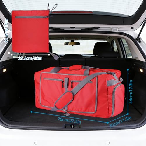 60L Duffle Bag with Shoes Compartment - Foldable&Large Capacity Travel Duffel Bags, Lightweight & Water-Resistant Gym Bag - Red - color: 60L-Red