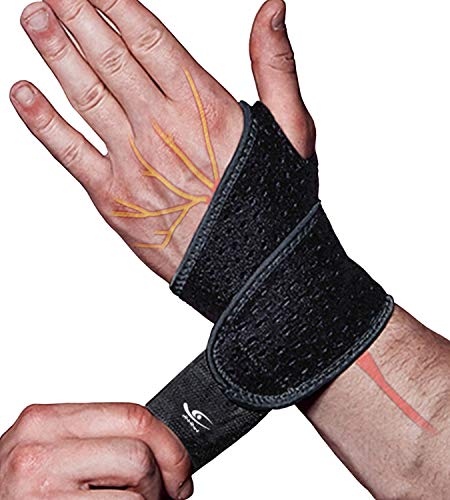 HiRui 2 Pack Wrist Compression Strap and Wrist Brace Sport Wrist Support for Fitness, Weightlifting, Tendonitis, Carpal Tunnel Arthritis, Pain Relief-Wear Anywhere-Adjustable (Black) - color: Black