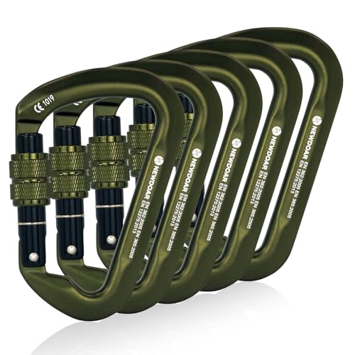 NewDoar CE Certified 30kN-6744lbs Climbing Carabiner Professional, Heavy Duty D Screwgate Clip, for Climbing,Rappelling,Hunting, Rescue - color: Screwgate/ArmyGreen/5pcs