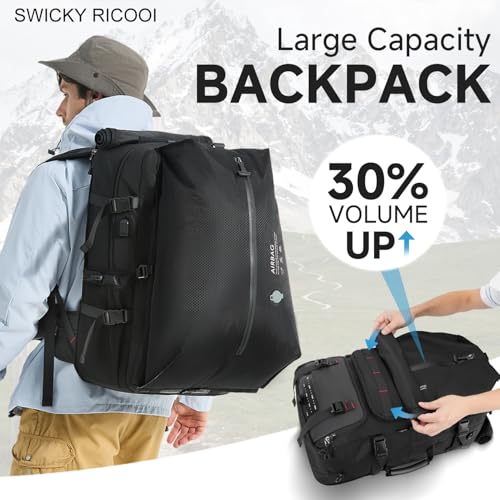 SWICKY Carry On Travel Backpack for Men, Flight Approved 50L Convertible Backpack Duffel Bag with Shoe Compartment & Wet Pocket, Expandable 17.3 Inch Laptop Backpack for Weekender Travel Gym Camping - color: Black 02(50l)