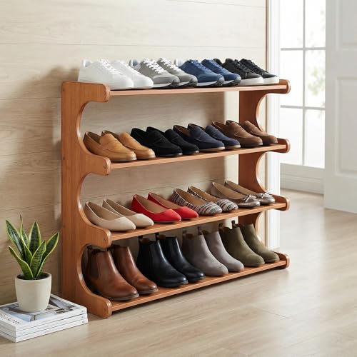 Shoe Rack,4 Tier Shoe Organizer Storage Shelf,Bamboo Narrow Shoe Closet,Small Space Shoe Rack,for Entryway Closet 30.7×7.48×19.3inch - size: 4 Tier-30.7" Wide