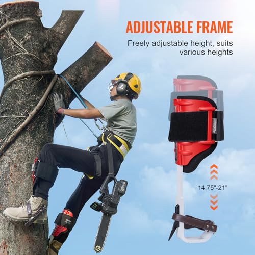 VEVOR Tree Climbing Spikes, 1 Pair Height-Adjustable Climbing Spurs, 350lbs Load Capacity Tree Climbing Gear with Straps, Arborist Equipment for Climbers, Hunting, Fruit Picking - color: Red (Upgraded)