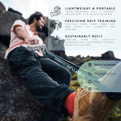 Portable Hangboard | Rock Climbing Hangboard | Hang Board for Climbing | Fingerboard | Strengthen Your Fingers | Bouldering Gifts | Hard Wood - color: Raw Oak
