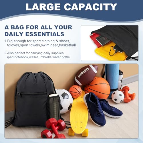 HOLYLUCK Men & Women Outdoor Sport Gym Sack Waterproof Drawstring Backpack Bag (Standard with drawstring, Black) - color: Black, style: Standard With Drawstring