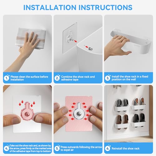 Wall Mounted Shoes Rack 4Pack with Sticky Hanging Strips, Plastic Shoes Holder Storage Organizer,Door Shoe Hangers (SM03-White-4) - color: SM03-White-4