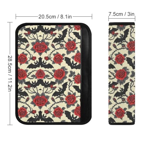 Breathable Seat Belt Shoulder Pad for Adults and Children, Stroller Pushchair High Chair, 2 Pack Halloween Goth Gothic Rose Bat Floral Neck Strap Covers Easy Install (No Tool) - color: Pattern 769