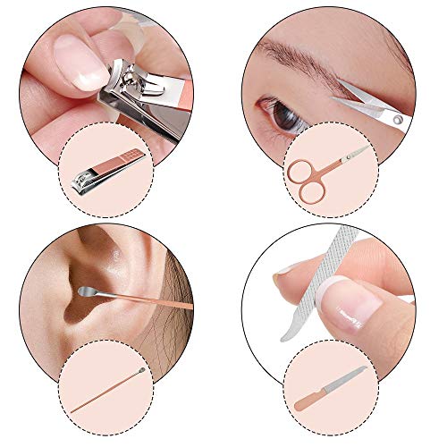 Manicure Set, 8 In 1 Stainless Steel Professional Pedicure Kit Nail Scissors Grooming Kit with Pink Leather Travel Case Pink - color: 8 in 1