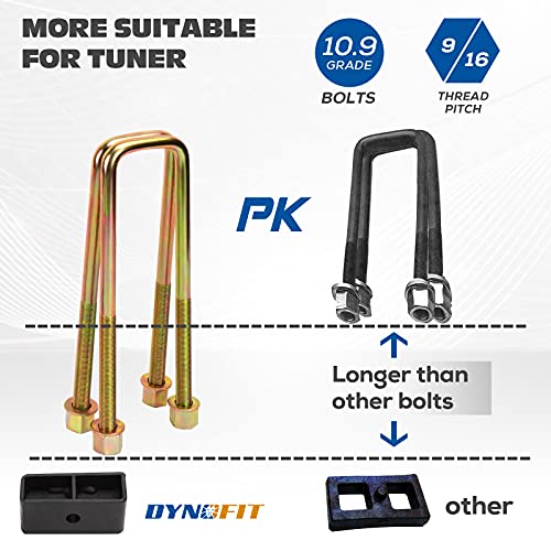 dynofit 2" Rear Lift Block Compatible with Chevy Silverado 1500 Sierra 1500 2007-2024, 2 inch Leveling Lift Blocks and Square Leaf Spring Ubolt Set Compatible with Chevy GMC Pickup Suspension - size: 2inch rear