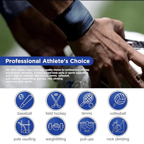 OK TAPE 4 Rolls Athletic Tape, Sports Tape, Very Strong Easy Tear Wrist Ankle Tape, No Sticky Residue | Athletes, Medical, Athletic Trainers- 1.5inch x 15yards (Blue) - color: Blue-4 Rolls, size: 15 yards