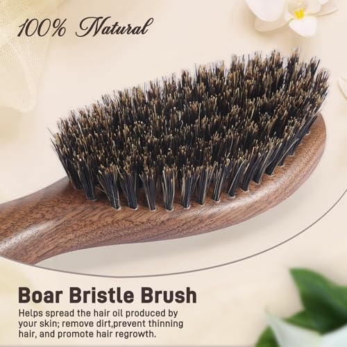 BESTOOL Hair Brush,Natural Walnut Wood & Boar Bristle Hair Brushes for Women Men and Kids to Enhance Shine and Texture,Slick Back Hairbrush for Thin,Fine and Medium Hair