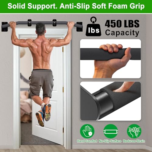SELEWARE 32"/36" Wall Mount Pull Up Bar Joist Mount Chin Up Bar for Doorway | Heavy Duty Steel Construction Support 450 lb, w/Resistance Band Hooks, Fits 32"/36" Wall Studs for Home Gym Strength Training - size: B: 36" x 1.6" Dia Grip