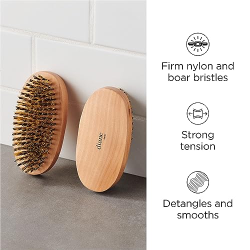Diane Reinforced Boar Bristle Military Wave Brush for Men and Barbers – Hard Bristles for Thick to Coarse Hair – Use for Detangling, Smoothing, Wave Styles, Restore Shine and Texture