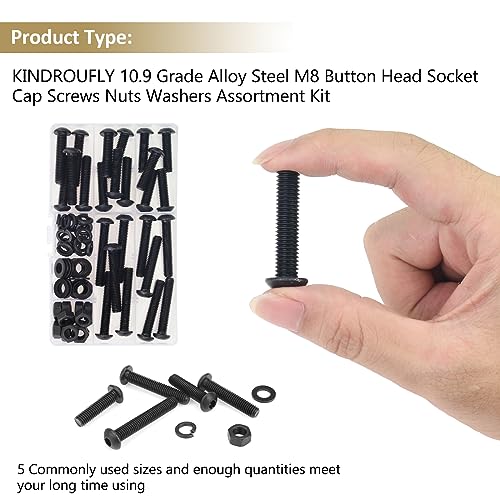 77 Pieces Black M8 x 30/35 /40/45 /50 mm Button Head Socket Cap Screws Nuts Washers Assortment Kit, 10.9 Grade Alloy Steel - size: M8 x 30/35/40/45/50mm, style: Button Head