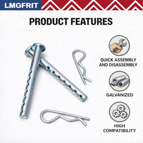 472795 Hitch Pin Clevis Pin with R Clip, 1/4 x 2-1/2 Inches Hairpin Cotter Pin Fastener, Carbon Steel Hitch Pin for Trailer and Farm Equipment, 2 Pack
