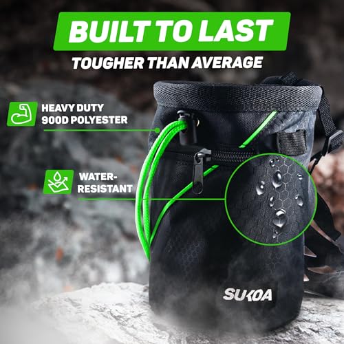 Chalk Bag for Rock Climbing - Rock Climbing Gifts Gear Accessories - Quick-Clip Belt, Large Zippered Pockets & Brush Holder - Weight Lifting, Gym, Bouldering, Disc Golf, Wall, Rock Climbing Chalk Bag - color: Green