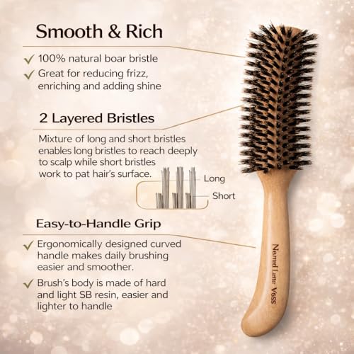 Boar Bristle Hair Brush [ Made in Japan ] 100% Natural Bristle Slick Back Brush for Styling, Separating, Shaping, and Blow-Drying for Women and Men (Curved Handle) - color: Curved Handle