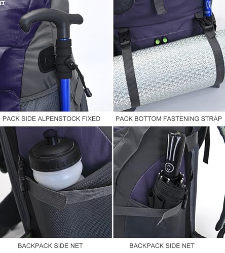 Bseash 50L Hiking Backpack, Water Resistant Lightweight Outdoor Sport Daypack Travel Bag for Camping Climbing Skiing Cycling (Dark Purple - With Shoe Compartment) - color: Dark Purple - With Shoe Compartment