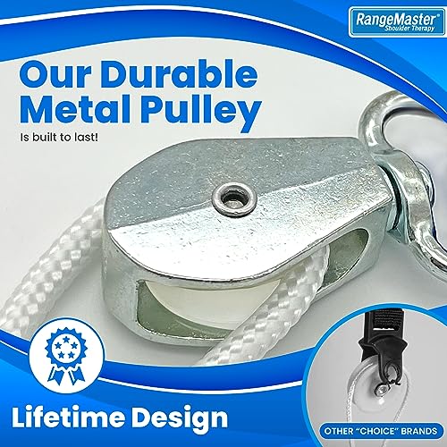 RangeMaster Econo Ranger Shoulder Pulley │ Physical Therapy Exercises │ Aids in Recovery and Rehabilitation │ Increases Mobility │ Wooden Handles for Comfort │ Metal Bracket Door Attachment - color: White