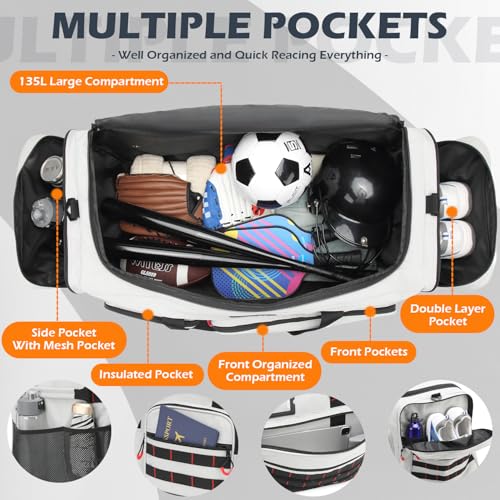 135L Extra Large Duffle Bag, Heavy Duty Sports Gym Travel Duffel Bag | for Basketball, Baseball, Hockey, Football, Helmets, and Pads - color: Grey