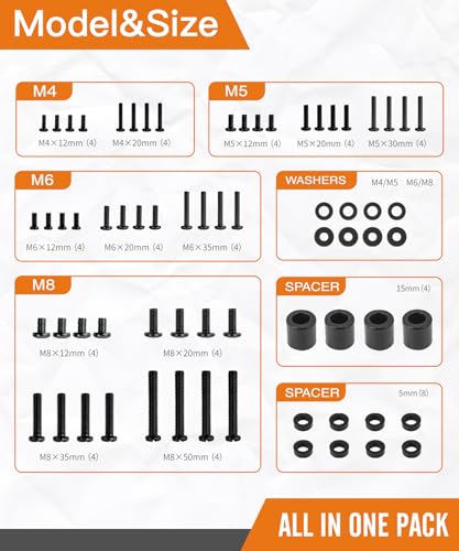 Universal TV Mounting Hardware Screw Kit Set with Box | M4 M5 M6 M8 Screws and Washers Spacers, Replacement Screws for TV VESA Mounting, Fits Most TV / Monitor up to 80 inch