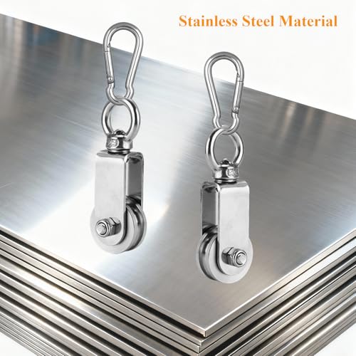 Cable Pulley Wheel Stainless Steel Snatch Rigging Blocks Heavy Duty Rope Pulley Swivel Pulley Block with Carabiner for Rigging Lifting Gym Equipment 2pcs 1.34in - size: 2 pcs