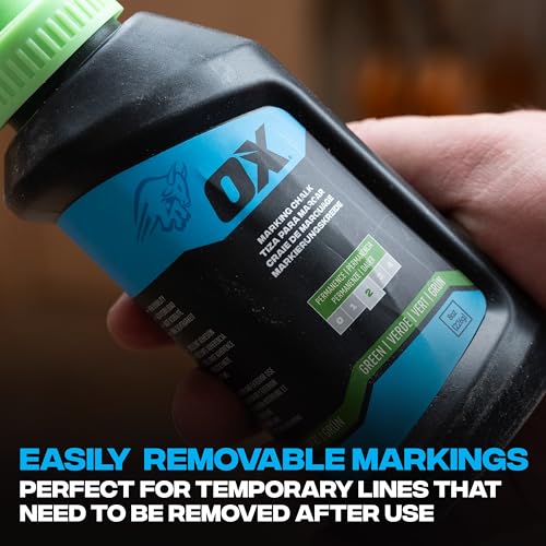 OX Green Chalk Line Powder Refill 8oz - Construction Marking | Weather-resistant, high-flow nozzle, leak-proof cap, multi-surface use, permanent 2 marking - color: Green - Hi-Visibility Green