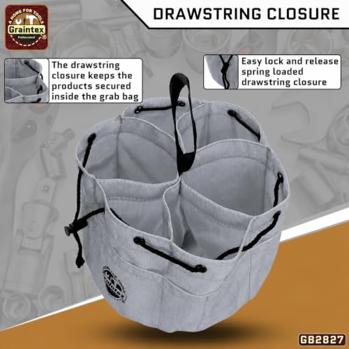 Graintex 18 Pockets Grab Bag Rip-stop Canvas Drawstring Closure, Small Part Organizer Pouch, Small Tools, Screws, Parts, Parachute Tool Bag for Efficient Storage - Steel Grey - color: Steel Grey