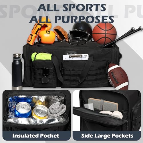 135L Extra Large Duffle Bag, Heavy Duty Sports Gym Travel Duffel Bag | for Basketball, Baseball, Hockey, Football, Helmets, and Pads - color: Black