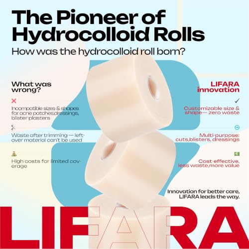 LIFARA Hydrocolloid Roll for Wound Care - Cut-to-Size, Hydrocolloid Patch Bandages with Self-Adhesive, Ultra Absorbent & Waterproof, First Aid Kit Essential (11.8mil/ 0.3mm Thickness, 2in*32ft) - size: 2in*32ft, 11.8mil/ 0.3mm Thickness